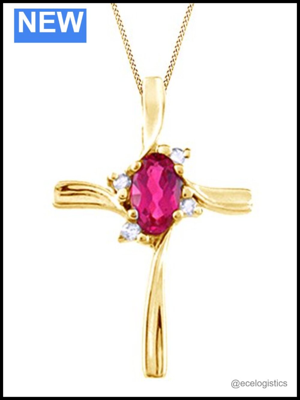 Cross Pendant Necklace Simulated Ruby White Cubic Zirconia